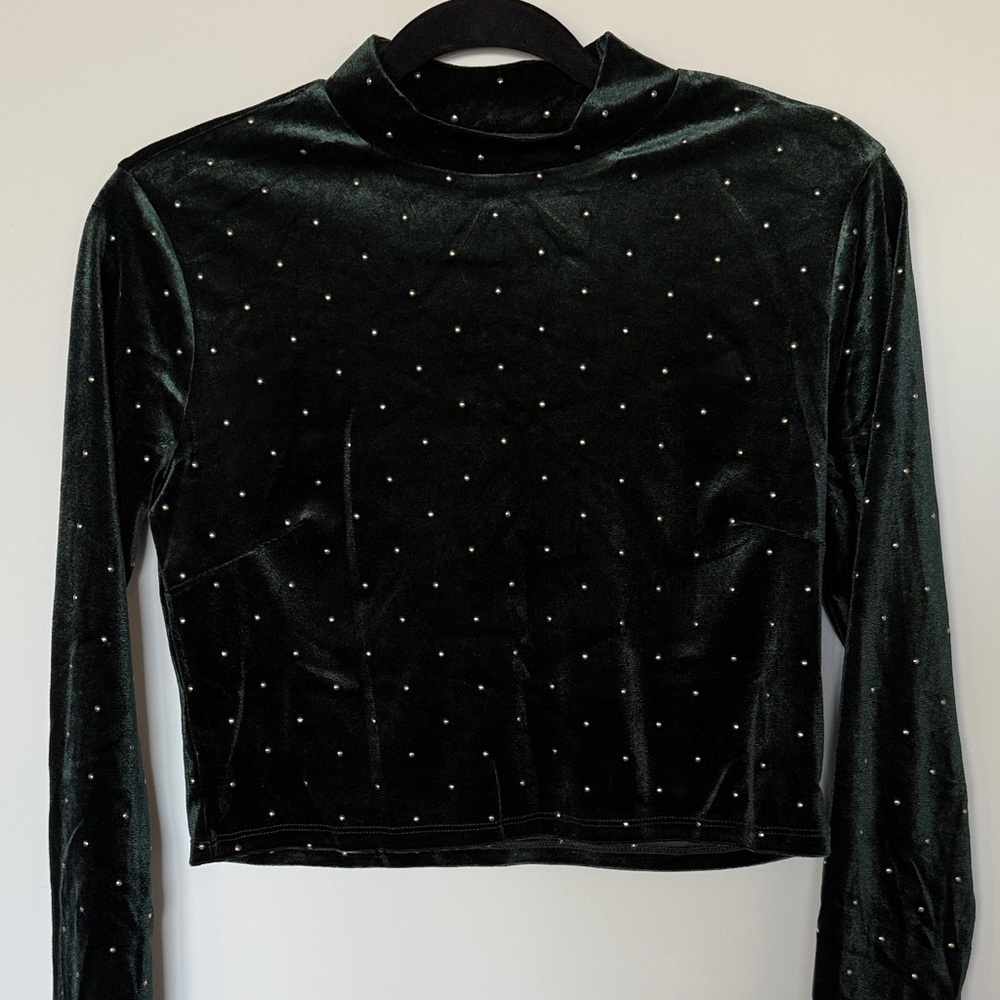 Dark Green Velvet Studded Crop Top